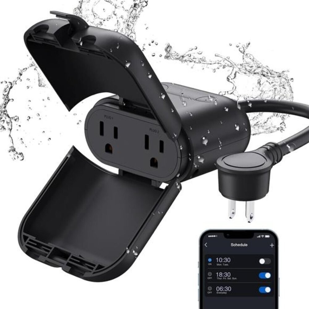 Outdoor Smart Plug Waterproof IP66, WiFi Plug with 2 Individually Sockets